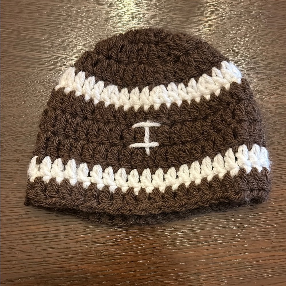 Handmade Knit Newborn Football Beanie Brown